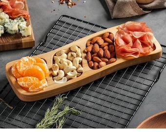 Plato de madera con 4 compartimentos, Plato para servir, Regalos para mamá, Regalo práctico de cocina, Plato de madera con secciones, Regalo de inauguración de la casa