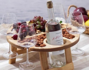 Wood Wine Picnic Table Cheese Holder Tray Folding Portable Outdoor Wine Glasses Bottle Ideal Wine Lover Gift Etsy