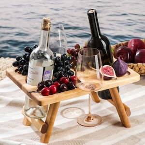 Mesa de picnic portátil rectangular, mesa de vino para exterior con grabado, regalo de luna de miel para pareja, mesa de comedor plegable, carrito de vino