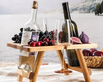 Outdoor Custom  Wine Table, Portable Wine Table, Folding Leg Picnic Table, Mini Picnic Table, Personalized Gift, Wine Caddy, Wood Wine Table