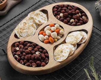 Wooden Serving Tray Nut Platter, Snack Sectional Plate, Food Gift Tray, Nuts Appetizer Bowl, Nut Holder, Secret Santa Gifts, Christmas Gift