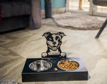 Elevated Dog Bowl Stand with Metal Bowls, Personalized Pet Feeding Station, Dog Feeder