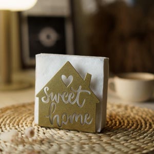 Gold Serviettenhalter Sweet Home, Stahl Serviettenhalter für Küchenarbeitsplatte, Tee-Zeit-Accessoire, Taschentuchhalter, Esstisch Dekor, Housewarming