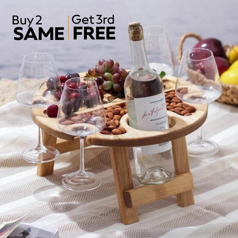 Regalos personalizados de vino, mesa de picnic plegable de madera para vino, regalo para amantes del vino, entretenimiento al aire libre, muebles de patio portátiles, carrito para vino imagen 5
