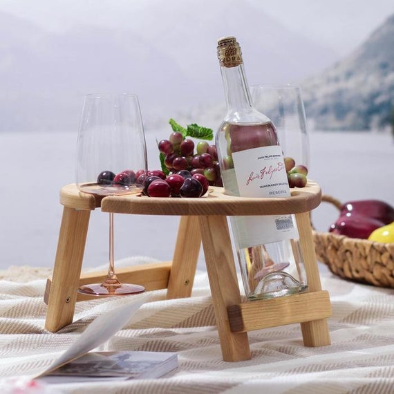 Table à vin de pique-extérieure en bois portable, table pliable Petite  table pliante Table de plage Mini table à vin extérieure