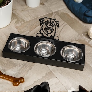 Triple Raised Dog Bowl, Custom Dog Bowl Stand with Kangal Ornament, Pet Bowl Holder, Raised Dog Bowls, Large Dog Feeder, Water Bowl Stand