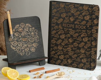 Wooden BBQ cook book binder with stand Recipe book to write in Mothers day gift Housewarming gift for her Gift for grandma