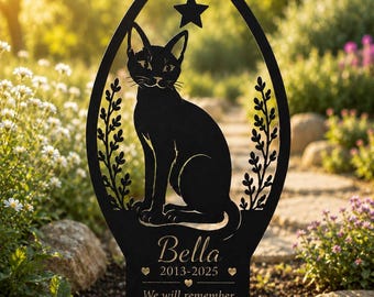 Cat Memorial Garden Stake, Personalized Metal Pet Grave Marker, Kitty Remembrance and Sympathy Gift