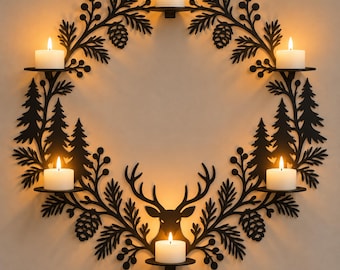 Metal Christmas Wreath with Candle Holders, Winter Wall Decoration, Seasonal Home Decor, Christmas Gift
