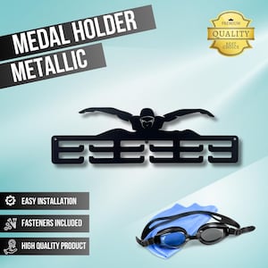 Swimming Medal Holder, Metal Medal Hanger, Swim Trophy Display, Sport Medal Shelf, Swimmer Medal Organizer, Wall Mounted Awards Display