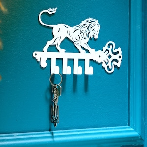 Unique White Lion Key Holder, Wall Mounted Metal Key Hanger, Home Decor, Entryway Organizer, Housewarming Gift