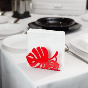 Servilletero con forma de hoja, portacartas de metal para escritorio, servilletero rojo, elegante portapañuelos, centro de mesa, accesorios de cocina