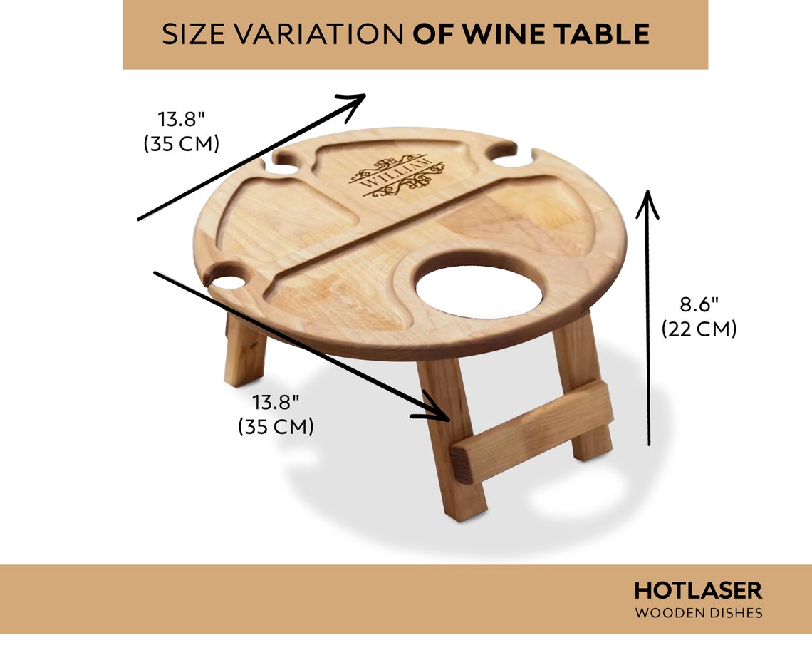 Wine Picnic Table Portable Folding 13.8 Oak Outdoor Etsy