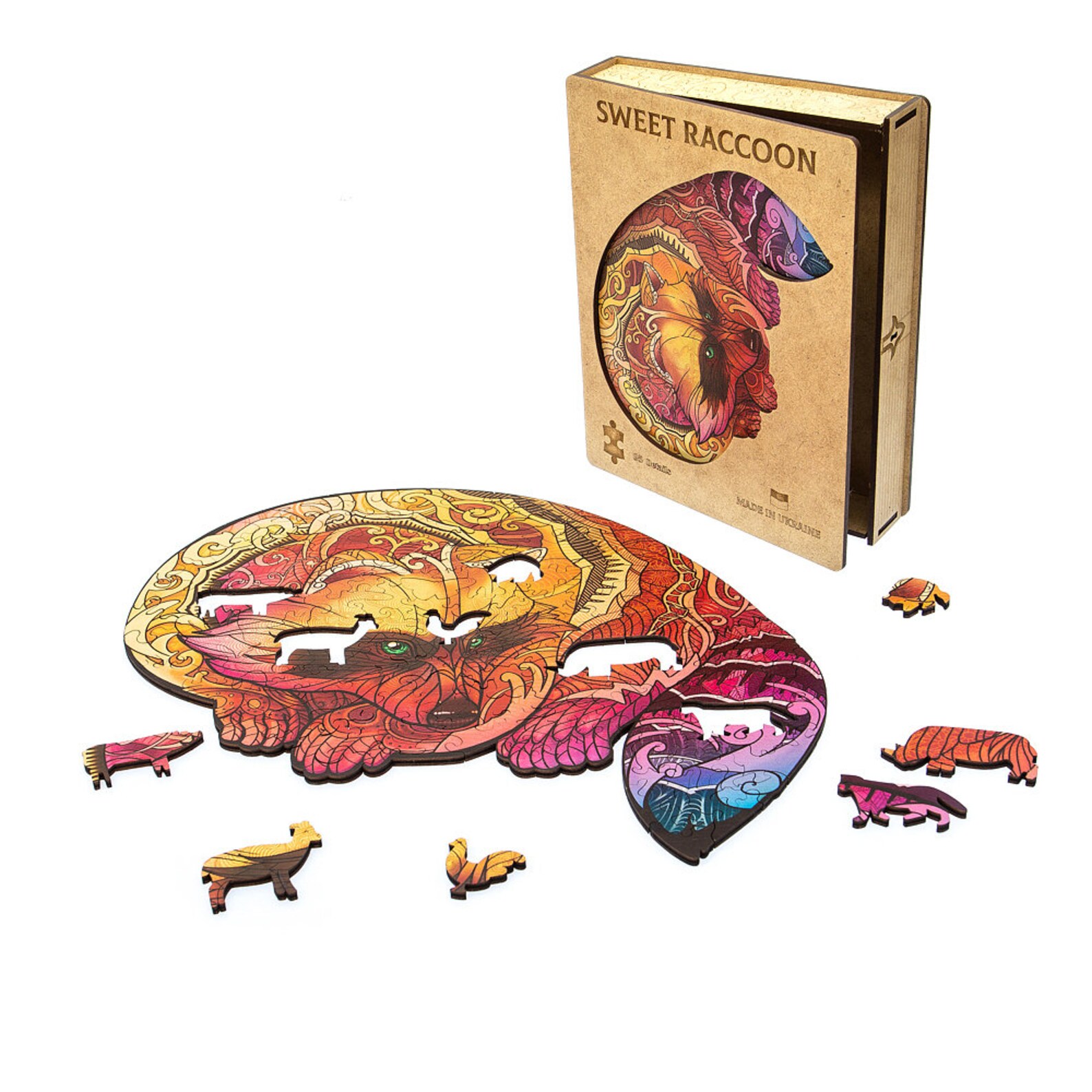 Raccoon Puzzle, Wooden Jigsaw Puzzle for Kids and Adults, Raccoon Toy ...