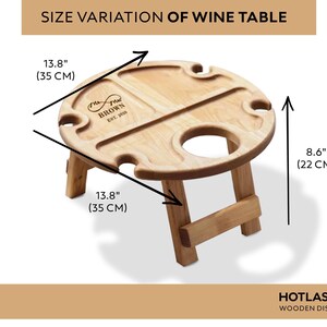 Entertaining Picnic Table, Wine Party Table, Wood Wine Stand, Folding Portable Wine Table for 4 Glasses & Bottle, Anniversary Romantic Gift image 4