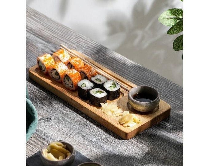 Personalized Sushi Board Set, Custom Wood Tray, Valentine's Day Gift, Engraved Serving Platter, Sushi Lover Gift