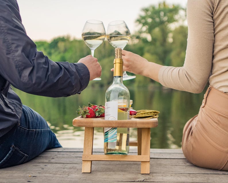 Wine and Cheese Portable Table, Wine Glass Holders Wood, Serving Picnic Table, Wine Gift, Personalized Gift, Wine Lover Gift image 10