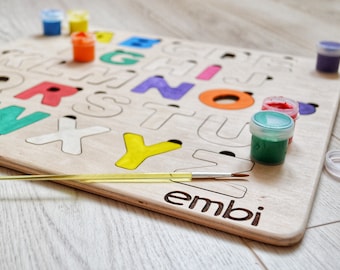 Educatieve alfabetbrievenpuzzel, ABC-puzzelspeelgoed voor peuters, kleur je letters, milieuvriendelijk montessorispeelgoed, babybrieven leren, cadeau