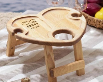 Honeymoon gifts for couple, Portable wine picnic table, Unique wedding gift, Patio table, Outdoor entertainment, Beach camping table folding