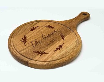 Custom Engraved Round Wood Cutting Board, Handled Charcuterie Platter