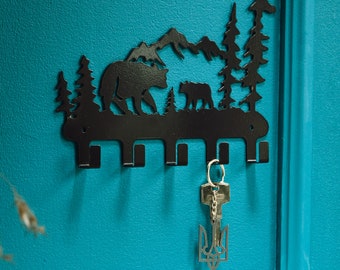 Metal Bear Key Organizer, Forest Theme Key Holder, Nature Inspired Keychain, Unique Gift