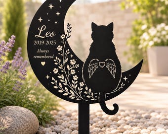 Cat Memorial Garden Stake, Moon Pet Grave Marker, Cat Loss Sympathy Gift, Custom Outdoor Remembrance Sign