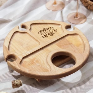 Mesa de picnic para vino, plegable y portátil, mesa de vino para exteriores de roble de 13,8", mesa de picnic personalizada, tabla de quesos, plato de madera, tablas de charcutería