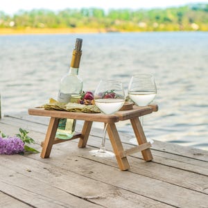 Wine and Cheese Portable Table, Wine Glass Holders Wood, Serving Picnic Table, Wine Gift, Personalized Gift, Wine Lover Gift image 6