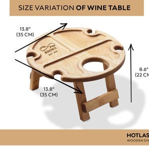 Cadeaux personnalisés vin, Table de pique-nique à vin pliante en bois, Cadeau pour amateur de vin, Divertissements en plein air, Meubles de terrasse portables, Caddy à vin image 3