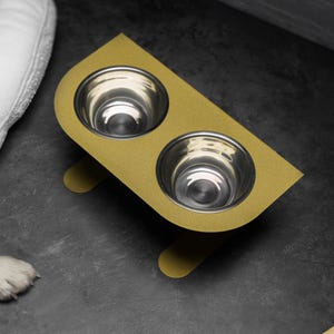 Gold Dog Feeder Metal with Two Plates, Pet Dining Station, Dog Lover Gift, Dog Food Bowls, Modern Pet Feeding