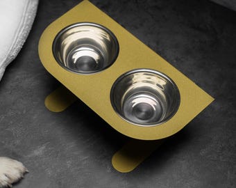 Gold Dog Feeder Metal with Two Plates, Pet Dining Station, Dog Lover Gift, Dog Food Bowls, Modern Pet Feeding