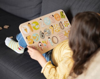 Rompecabezas de números de madera, juguete Montessori para niños pequeños, tablero de conteo, juguete para aprender matemáticas, regalo preescolar, juguete educativo para niños.
