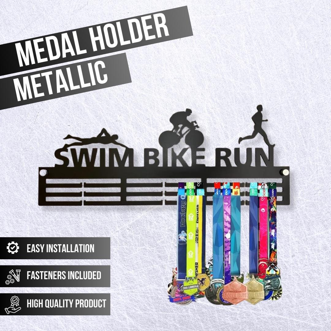 Triathlon Medal Holder, Medal Rack for Runners, Bike Medal Organizer ...