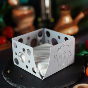 Servilletero de plata personalizado, servilletero de metal personalizado, decoración de mesa de comedor, dispensador de servilletas moderno, decoración para anfitriones, inauguración de la casa