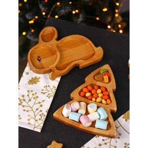 Wooden Christmas Serving Dish, Breakfast Tray, Wooden Plate, Sectional Plate, Christmas Decor, Christmas Gift, Christmas gift, Black Friday