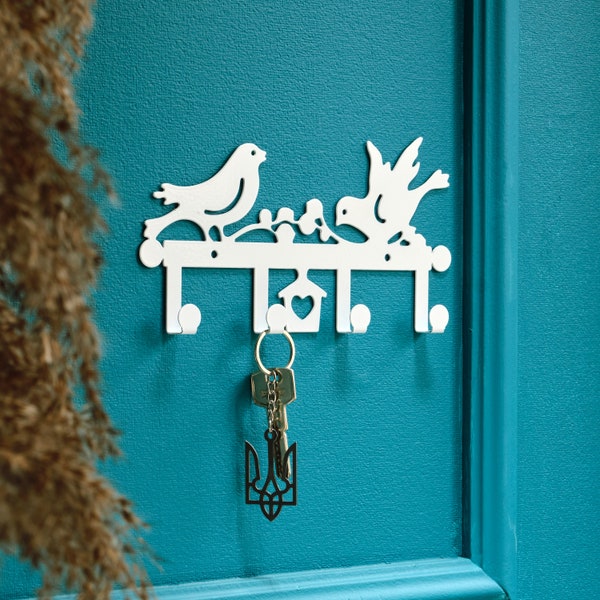 White birds key holder, Birds metal key hooks, Modern Coat Hook, Coat Rack For Entryway, Housewarming Gift