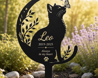 Personalized Cat Memorial Garden Stake, Custom Metal Pet Memorial Sign, Cat Loss Sympathy Gift