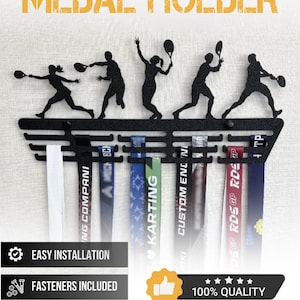 Tennis Medal Hanger, Sports Medal Display, Wall Award Hanger, Medal Holder Gift for Tennis Players, Trophy Medal Holder, Tennis Ribbons Rack