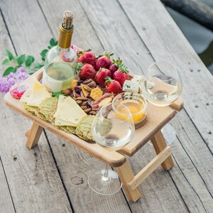 Wine and Cheese Portable Table, Wine Glass Holders Wood, Serving Picnic Table, Wine Gift, Personalized Gift, Wine Lover Gift image 8
