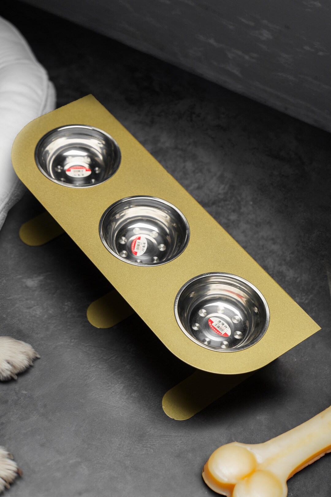Image result for Gold Dog Food and Water Bowls Stand, Raised Pet Feeder, Steel Bowl ...