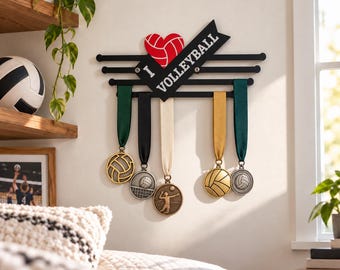 Volleyball Medal Holder, Wall Mounted Award Display, Sports Bedroom Decor