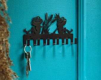 Cute Frog Key Rack, Metal Wall Decoration, Wall Mounted Rack, Swamp Theme, Housewarming Gift
