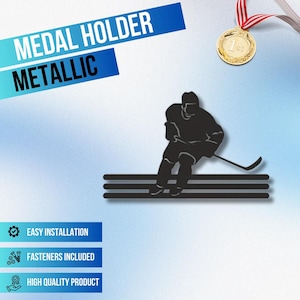 Metal Medal Organizer for Hockey Player, Hockey Medal Holder, Throhpy and Ribbons Display, Sports Award Holder, Wall Mount Medal Hanger