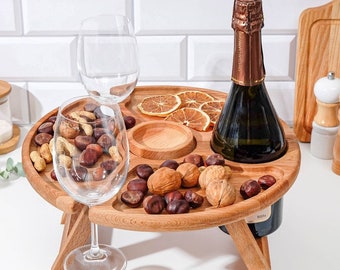 Custom Portable Compact Wine Table, Christmas Gift for Wine Lovers, Personalized Serving Tray, Christmas Gift