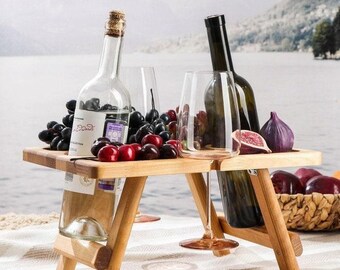 Folding Birch Plywood Wine Table, Portable Picnic Table, Wedding Gift