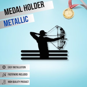Archery Medal Holder, Metal Sports Medal Display Rack for Archers, Wall-Mounted Medal Rack, Sports Achievement Hanger for Ribbons