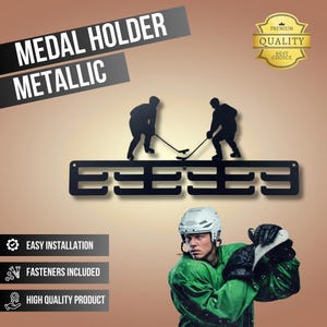 Hockey Medal Holder, Ice Hockey Ribbon Holder, Hockey Player Gift, Metal Hockey Sign