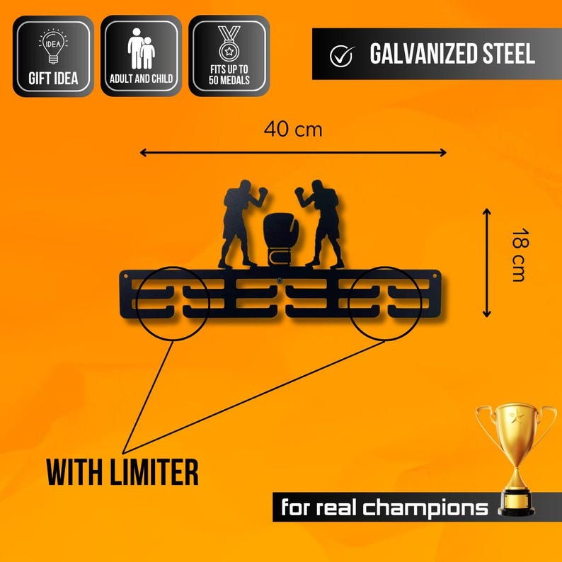 Boxing Medal Holder, Metal Boxing Trophy Display, Wall-mounted Medal ...