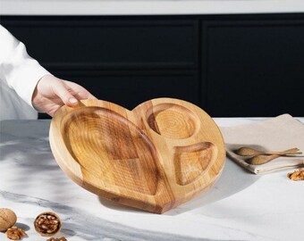 Engraved Heart-Shaped Platter with Compartments, Romantic Anniversary Gift, Personalized Charcuterie Platter