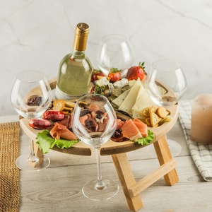 Mesa de picnic plegable, tabla de embutidos, soporte para copas de vino, entretenimiento al aire libre, regalo para él, regalo para papá, regalo para mejor amigo